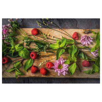 Magnettafel Blumen Himbeeren Minze von Bilderwelten