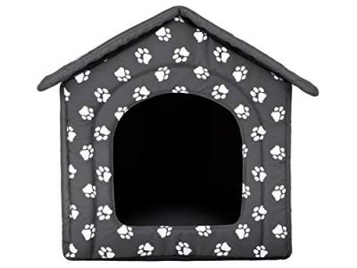 Bjird Hundehütte Hundehaus Hundehöhle für kleine mittelgroße und große Hunde - Katzenhaus, Katzenhöhle - Hundeliegen mit herausnehmbarer Dach - Standard - Größe: - Grau mit Pfoten von Bjird