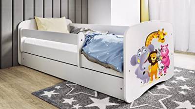 Bjird Kinderbett Jugendbett 70x140 80x160 80x180 Weiß mit Rausfallschutz Matratze Schublade und Lattenrost Kinderbetten für Mädchen und Junge - Zoo 160 cm von Bjird