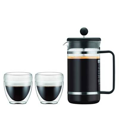 Bodum Bistro Set 2 Becher PAVINA Outdoor 0,25 l + Kaffeebereiter aus Kunststoff für 8 Tassen, Schwarz von Bodum