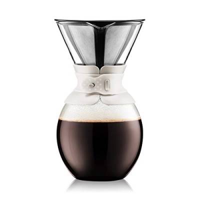 Bodum Pour über Kaffeemaschine (Permanent Filter, Spülmaschinenfest, 1,0 l/34 oz) – Rot, Glas, weiß, 1.5 L/51 oz von Bodum