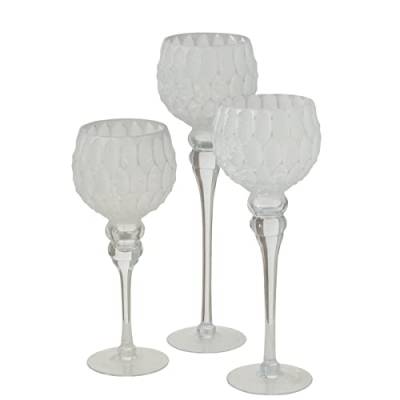 Boltze Windlicht Set Manou 3-teilig (weiß, Deko-Gläser für Kerzen / Weihnachtsdekoration, Kerzenständer Höhen 30 cm / 40 cm / 35 cm, Form rund) 2012013 von BOLTZE