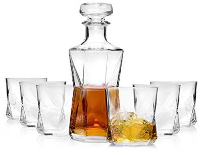 Bormioli Whisky Karaffe mit Gläsern 7 teilig | Whisky Set im modernen Design für Stilbewusste Geniesser | Füllmenge Dekanter 1.0 L | Füllmenge Gläser 330 ml von Bormioli Rocco