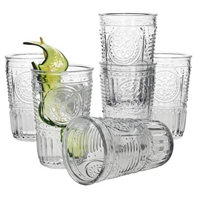 Bormioli Rocco 6er Set Romantic Longdrink-Glas I Klar I 340 ml I Ø8cm I 6 Personen I Wasser-Gläser, Cocktail-Glas, Trink-Glas für Wasser, Spirituosen, Saft, Softdrinks & Co I mit Relief-Muster von Bormioli Rocco