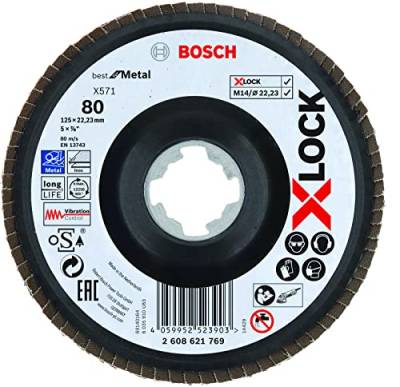 Bosch Accessories Bosch Professional 1x Fächerschleifscheibe X571 Best for Metal X-LOCK (für Metall, Ø 125 mm, P 80, gewinkelte Ausführung, Zubehör Winkelschleifer) von Bosch Accessories