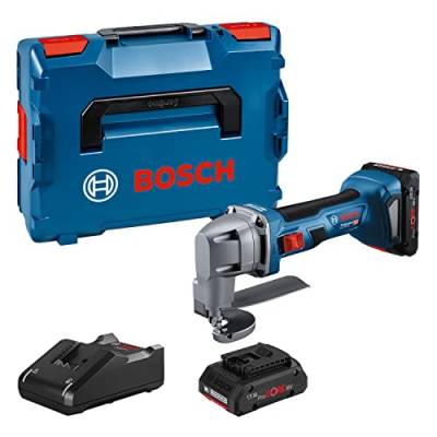 Bosch Professional Akku-Blechschere GSC 18V-16 E (Leistung 700, Griffbreite 156 mm, bürstenlose Motortechnologie, mit 2x 4.0Ah ProCORE Akku, Ladegerät GAL 18V-40, in L-BOXX), 0601926301, Blue von Bosch Professional