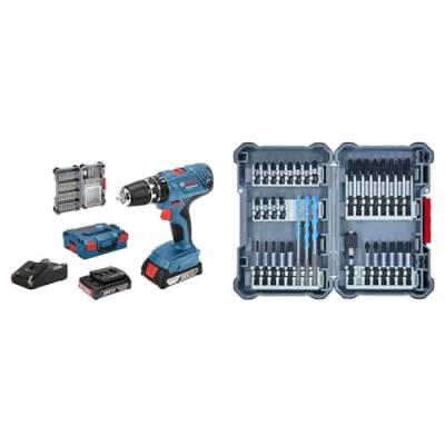 Bosch Professional 18V Akku Schlagbohrschrauber GSB 18V-21 (inkl. 2x2,0 Ah Akku, 40tlg. Zubehör Set) + 35-tlgs. Bohrer Bit Set (Zubehör für Schlagschrauber, mit Bits und Universalhalter) von Bosch Professional