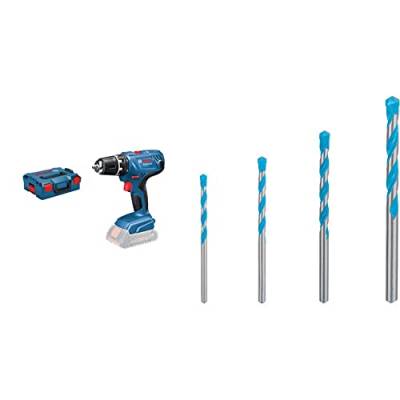 Bosch Professional 18V System Akku-Schlagbohrschrauber GSR 18V-21 (ohne Akkus und Ladegerät, in L-BOXX 136) + 4x Expert CYL-9 MultiConstruction Bohrer Set (für Beton, Ø 4-8 mm, Zubehör) von Bosch Professional