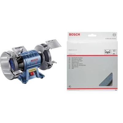 Bosch Professional Doppelschleifer GBG 60-20 (Schleifscheiben-Ø 200 mm, inkl. 2x Schleifscheibe Normalkörnung, im Karton) + Zubehör Schleifscheibe für Doppelschleifmaschine 200 mm, 32 mm, 60 von Bosch Professional