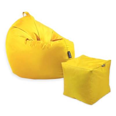 BuBiBag Premium 2-in-1 Sitzsack mit Füllung | für Kinder & Erwachsene | Outdoor & Indoor | Sitzkissen | Bodenkissen | Wasser- & schmutzabweisend + Sitzpouf 35x35x35cm (Sunflower, 100 cm + Sitzspouf) von BuBiBag