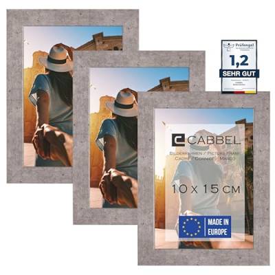 CABBEL (3er Set Bilderrahmen 10x15 cm, Grau/Beton, stabiles MDF-Holz Rahmen, bruchsicherem Plexi-Glas, zum Aufhängen & Aufstellen, ideal für Fotos/Bilder/Collage von CABBEL