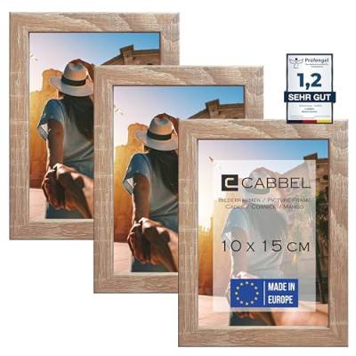 CABBEL (3er Set Bilderrahmen 10x15 cm, Mokka, stabiles MDF-Holz Rahmen, bruchsicherem Plexi-Glas, zum Aufhängen & Aufstellen, ideal für Fotos/Bilder/Collage von CABBEL