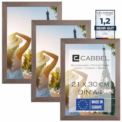 CABBEL 3er Set Bilderrahmen DIN A4 21x30 MDF Holz-Rahmen mit bruchsicherem Acrylglas, ideal für Collagen, Portraits & Urkunden in Eiche Dunkel von CABBEL