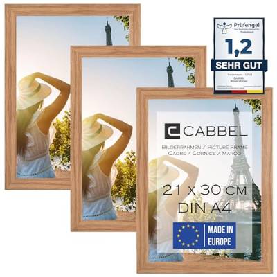 CABBEL 3er Set Bilderrahmen DIN A4 21x30 MDF Holz-Rahmen mit bruchsicherem Acrylglas, ideal für Collagen, Portraits & Urkunden in Eiche von CABBEL