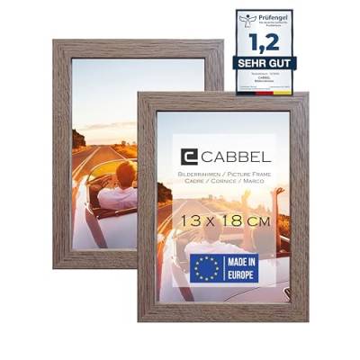 CABBEL Doppelpack (2er Set) Bilderrahmen 13x18 cm, Eiche Dunkel, stabiles MDF-Holz Rahmen, bruchsicherem Plexi-Glas, zum Aufhängen & Aufstellen, ideal für Fotos/Bilder/Collage von CABBEL