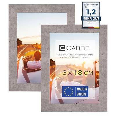 CABBEL Doppelpack (2er Set) Bilderrahmen 13x18 cm, Grau/Beton, stabiles MDF-Holz Rahmen, bruchsicherem Plexi-Glas, zum Aufhängen & Aufstellen, ideal für Fotos/Bilder/Collage von CABBEL