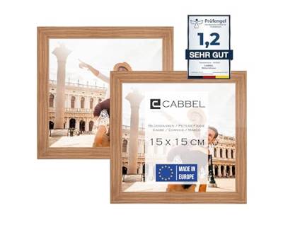 CABBEL Doppelpack (2er Set) Bilderrahmen 15x15 cm, Eiche, stabiles MDF-Holz Rahmen, bruchsicherem Plexi-Glas, zum Aufhängen & Aufstellen, ideal für Fotos/Bilder/Collage von CABBEL