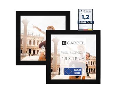 CABBEL Doppelpack (2er Set) Bilderrahmen 15x15 cm, Schwarz, stabiles MDF-Holz Rahmen, bruchsicherem Plexi-Glas, zum Aufhängen & Aufstellen, ideal für Fotos/Bilder/Collage von CABBEL