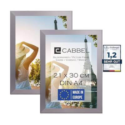 CABBEL Doppelpack (2er Set) Bilderrahmen DIN A4 21x30 MDF Holz-Rahmen in Silber | zum Aufhängen & Aufstellen | mit bruchsicherem Plexi-Glas/Modern | ideal für Fotos/Bilder/Collage von CABBEL