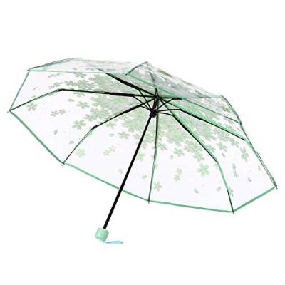 CAOLATOR Regenschirm Damen Taschenschirme Durchsichtig Schirm Kirschblüte Stockschirm Sonnenschirm Klappschirme 8 verstärkten Rippen Klein, Leicht Kompakt für Winddicht, Regenschutz, Schatten (Grün) von CAOLATOR