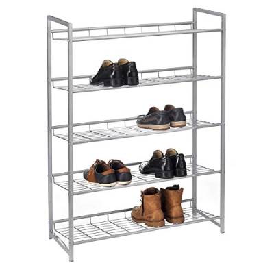 CARO-Möbel Schuhregal System Schuhständer Schuhablage mit 5 Fächern für ca. 20 Paar Schuhe, Metall Silber lackiert von CARO-Möbel