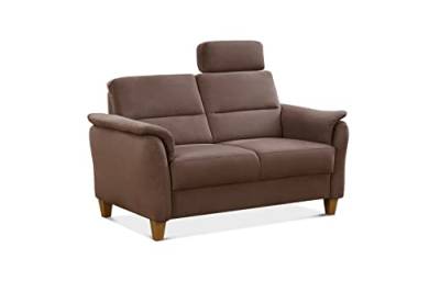 CAVADORE 2er-Sofa Palera mit Federkern / Kompakte Zweisitzer-Couch im Landhaus-Stil / inkl. 1 Kopfstütze / 149 x 89 x 89 / Mikrofaser, Hellbraun von CAVADORE