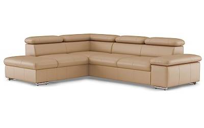 CAVADORE Echtleder-Schlafcouch Valerie mit Ottomane / Ecksofa mit Bettfunktion + Kopfteilverstellung / 272 x 73 x 226 / Leder Beige von CAVADORE