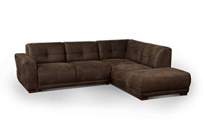 Cavadore Ecksofa "Modeo" / Schlafsofa mit Federkern und modernen Kontrastnähten / Hochwertiger Mikrofaser-Bezug in Wildlederoptik / Holzfüße / Maße: 261x77x214 cm (BxHxT) / Farbe: Mokka (dunkelbraun) von CAVADORE