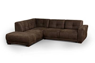 Cavadore Ecksofa "Modeo" / Schlafsofa mit Federkern und modernen Kontrastnähten / Hochwertiger Mikrofaser-Bezug in Wildlederoptik / Holzfüße / Maße: 261x77x214 cm (BxHxT) / Farbe: Mokka (dunkelbraun) von CAVADORE