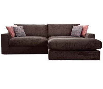 CAVADORE Ecksofa Fiona mit Recamiere rechts/Große Eckcouch inkl. Rückenkissen im modernen Design / 277x90x199 / Webstoff Braun von CAVADORE