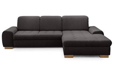 CAVADORE Sofaecke Lexi im Landhausstil / Schlafsofa in L-Form mit XXL-Longchair rechts und Federkern / Inkl. Bett, Bettkasten und Kopfteilfunktion / 275 x 82-99 x 173 / Flachgewebe: Grau von CAVADORE