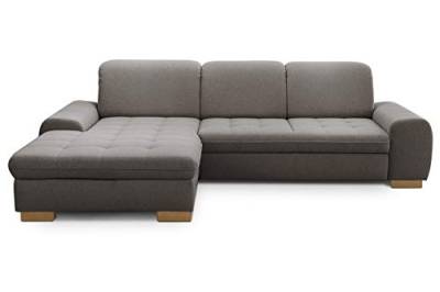 CAVADORE Sofaecke Lexi im Landhausstil / Schlafsofa in L-Form mit XXL-Longchair links und Federkern / Inkl. Bett, Bettkasten und Kopfteilfunktion / 275 x 82-99 x 173 / Flachgewebe: Hellgrau von CAVADORE