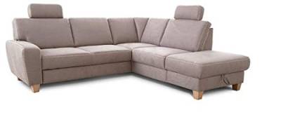 Cavadore Ecksofa Wisconsin mit Bettfunktion / Schlafsofa mit Federkern in Lederoptik / Inkl. 2 Kopfstützen + Stauraum / Landhausstil / Holzfüße in Buche / 248 x 88 x 215 cm / Hellgrau von CAVADORE