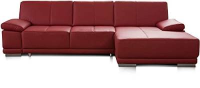 CAVADORE Ecksofa Corianne / Ledercouch inkl. Armteilverstellung und Longchair / 282 x 80 x 162 / Echtleder, rot von CAVADORE