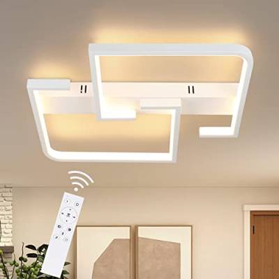 CBJKTX Deckenlampe LED Deckenleuchte Wohnzimmer 35W Dimmbar Wohnzimmerlampe Modern mit Fernbedienung Weiß Schlafzimmerlampe aus Metall Quadratisch Design Lampe für Schlafzimmer Küche flur von CBJKTX