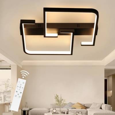 CBJKTX Deckenlampe LED Deckenleuchte Wohnzimmer Dimmbar mit Fernbedienung 45W 60CM Schwarz Wohnzimmerlampe aus Metall Modern Design Schlafzimmerlampe für Schlafzimmer Esszimmer Küchen Arbeitszimmer von CBJKTX