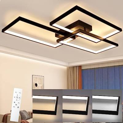 CBJKTX LED Deckenleuchte Wohnzimmer Deckenlampe Schwarz - Modern 72W 80CM Wohnzimmerlampe Dimmbar mit Fernbedienung Schlafzimmerlampe Rechteck Metall-Design für Schlafzimmer Kinderzimmer küchen von CBJKTX