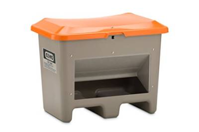 CEMO 10568 GFK-Streugutbehälter mit Entnahmeöffnung und integrierten Staplertasche, grau/orange, 200 L von CEMO