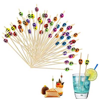 CHENYU 100 Stück Cocktailspieße Halloween 12cm Cocktail Spieße Fingerfood Einweg Obst Sticks für Grillgut, Fingerfood,Obst-Spieß von CHENYU