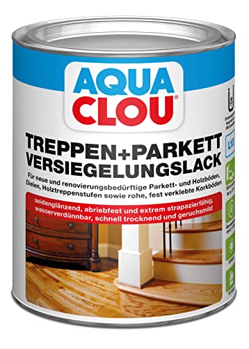 Aqua Clou Treppen- und Parkett Versiegelungslack 0,75L: Anwendung auf neuen Holzböden und im Rahmen der Renovierung für Dielen, Holz-Treppenstufen sowie Korkböden von CLOU
