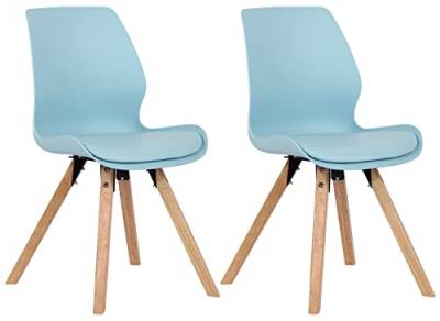 CLP 2er Set Stuhl Luna Kunststoff I Stoff I Samt I Kunstleder I Lehnstuhl mit Holzgestell, Farbe:blau, Material:Kunststoff von CLP