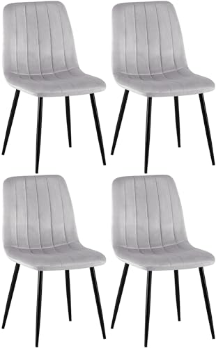 CLP 4er Set Stühle Dijon I Samt I Stoff I Mit Ziernähten I Mit Lehne, Farbe:grau, Material:Samt von CLP