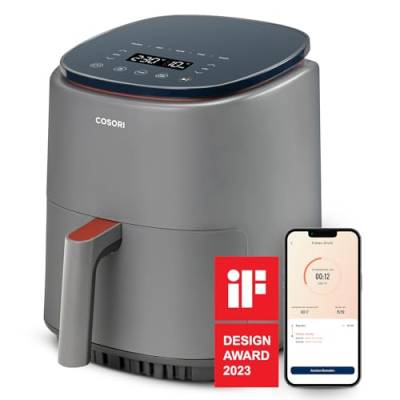 COSORI Lite Heißluftfritteuse 3.8L,7 Multifunktionen, MAX 230℃,WiFi verbunden,airfryer XL,Heißluftfrittesue klein,100+ PDF Rezepte,1500W Spülmaschinenfest, Grau von COSORI