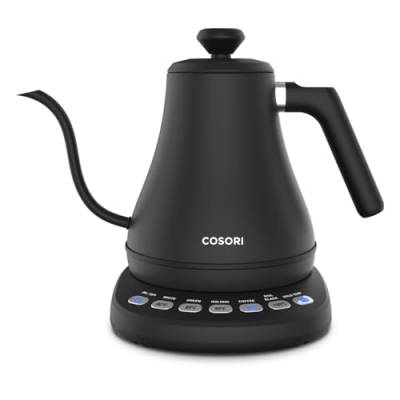 COSORI Wasserkocher Edelstahl Schwanenhals, 0,8 Liter, Wasserkocher mit Temperatureinstellung, 80℃ bis 100℃, Warmhaltefunktion für 60 Min, Schwarz von COSORI