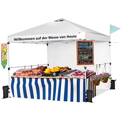 COSTWAY 3x3m Pop Up Pavillon mit Seitenwand, Faltbarer Gartenpavillon mit hängenden Querstangen, Bannerstreifen & Rolltasche, UV-Schutz 50+, tragbarer Faltpavillon für Markt, Terrasse, Camping (Weiß) von COSTWAY