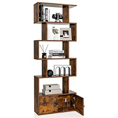 COSTWAY Bücherregal mit Türen, Standregal mit 5 Ebenen, Raumteiler Regal, Büroregal aus Holz, Aufbewahrungsregal für Wohnzimmer, Schlafzimmer, 183 x 70 x 23 cm (Braun) von COSTWAY