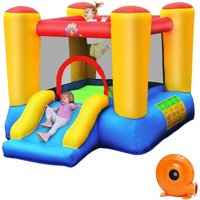 Hüpfburg + Geblaese Kombination mit Rutsche, Springburg Hüpfschloss Aufblasbares Trampolin Spielburg Outdoor Bouncer Luftgeblaese inkl. Tragetasche, von COSTWAY