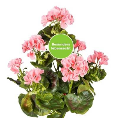 CREATIV green künstlicher Geranien-Busch 40cm in rosa I Geranien künstlich mit naturgetreuen Blüten I künstliche Geranien UV-beständig & realitätsnah I stilvolle Kunstblumen wie echt von CREATIV green
