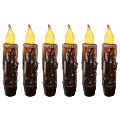 CVHOMEDECO. Echtwachs handgetauchte batteriebetriebene LED-Timer-Kerzen-Kerzen Rustikale Primitive flammenlose Lichter-Dekor, 12 cm, Brwon, 6 Stück in einer Packung von CVHOMEDECO.