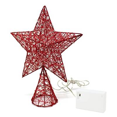 CVHOMEDECO. Roter Baumkronen-Stern mit warmweißen LED-Leuchten und Timer für Weihnachtsschmuck und saisonale Weihnachtsdekoration, 20,3 x 25,4 cm von CVHOMEDECO.